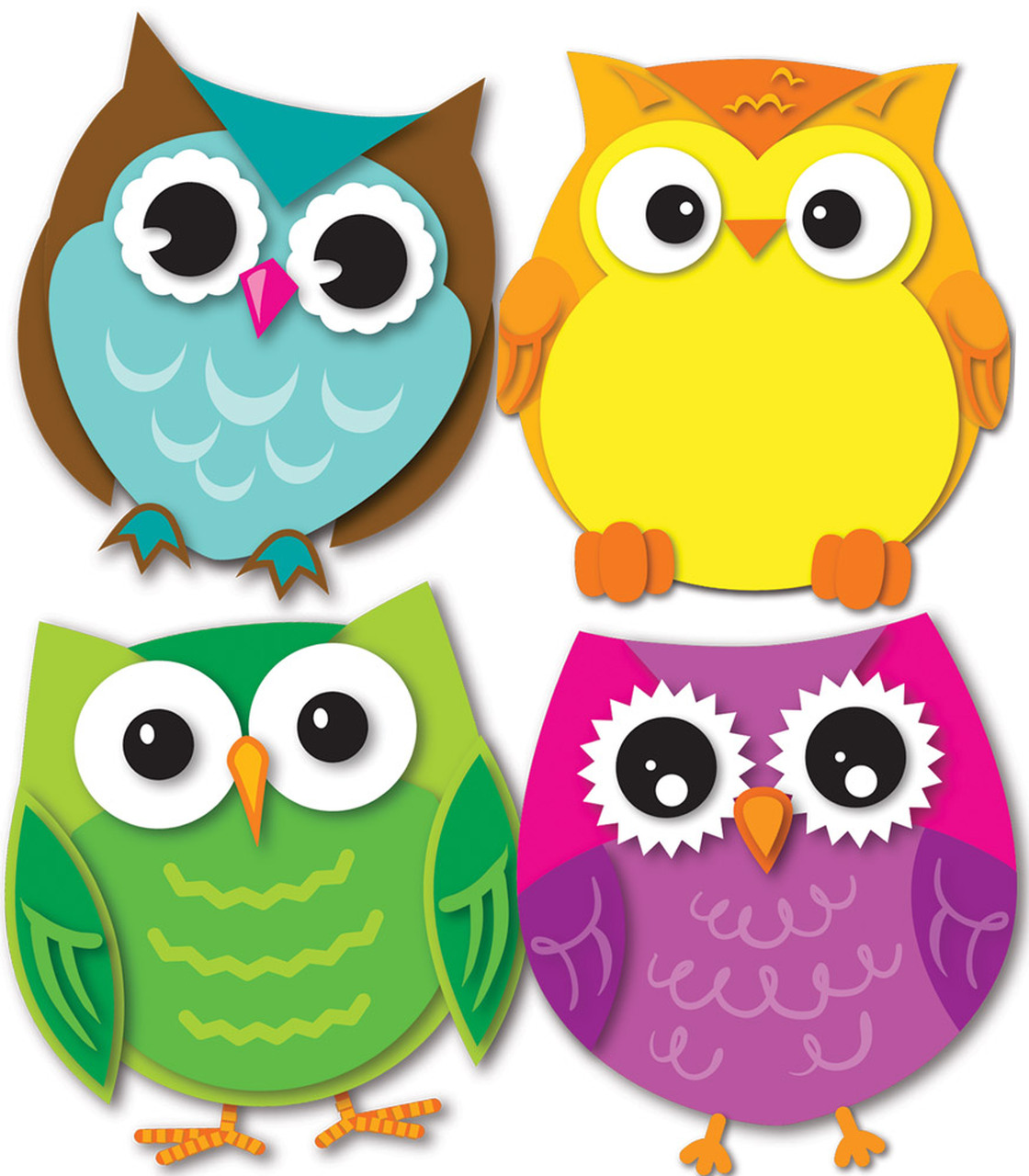 Colorful Owls Mini Cut-Outs - Play School Room CC