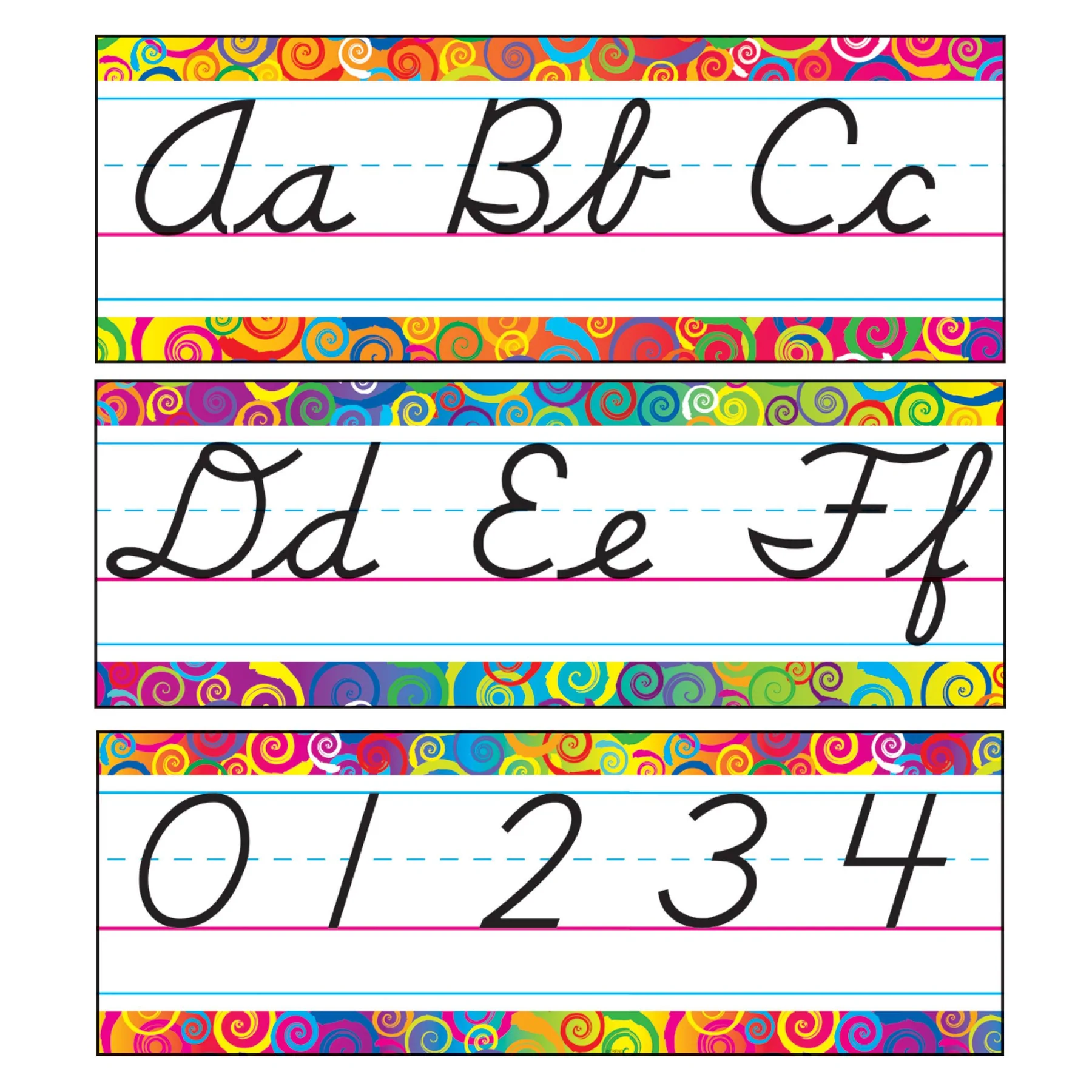 Rainbow Swirls Alphabet Line Modern Cursive Bulletin Board Set - Play ...