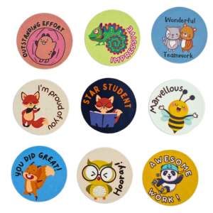 Mixed English Stickers — 540 circle stickers — 19.7mm wide — 5 x A4 sheets (108 stickers per sheet)